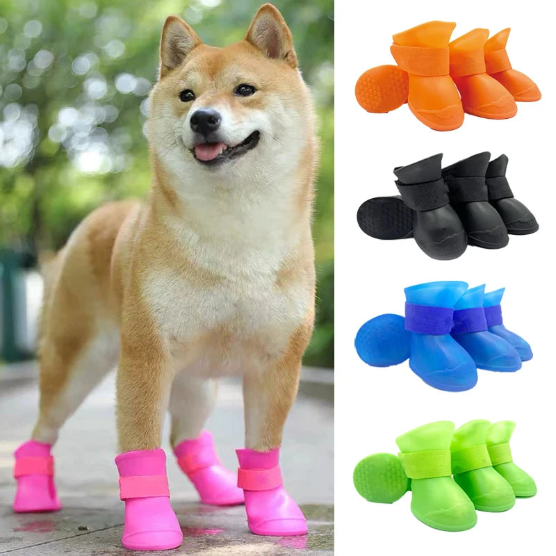 4Pcs Pet Waterproof Rainshoe Anti-Slip Rubber Boot for Small Medium Large Dogs Cats Outdoor Shoe Dog Ankle Boots Pet Accessories